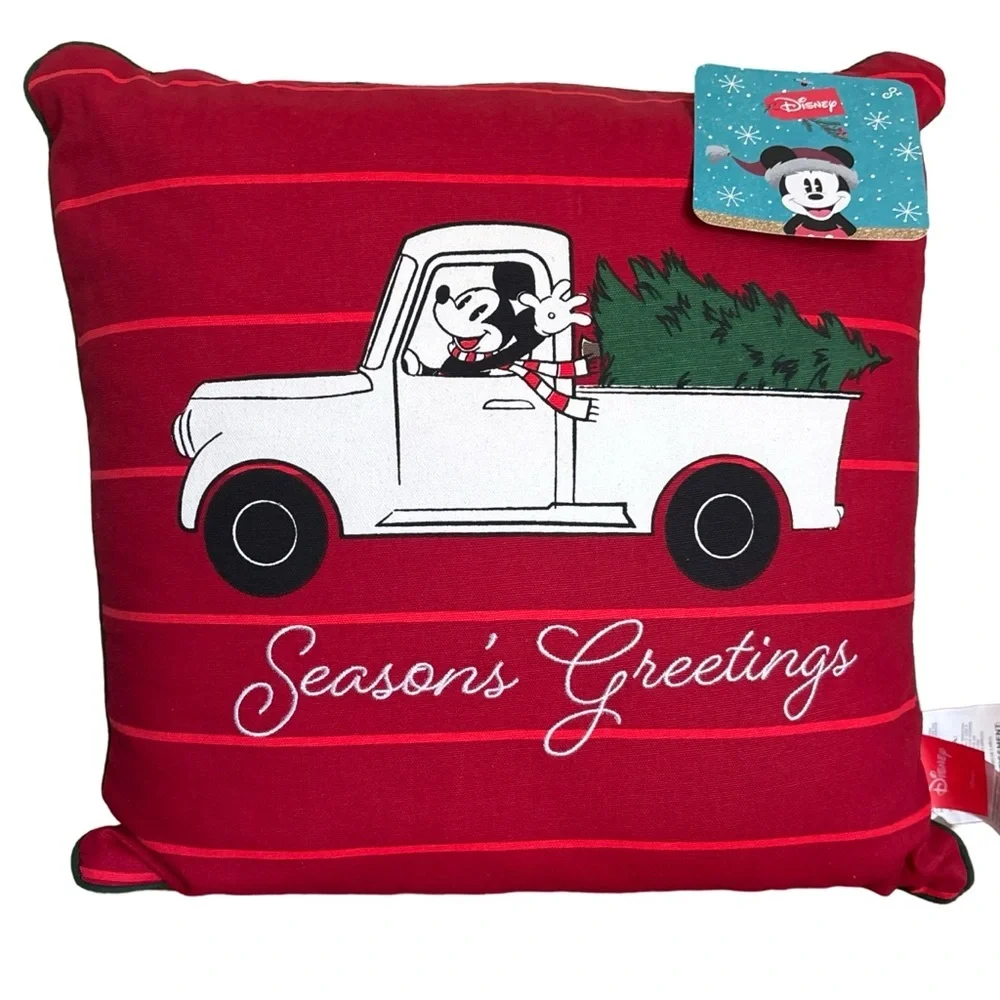 Disney Christmas Holiday Mickey Mouse Seasons Greeting Decorative Pillow 17x17